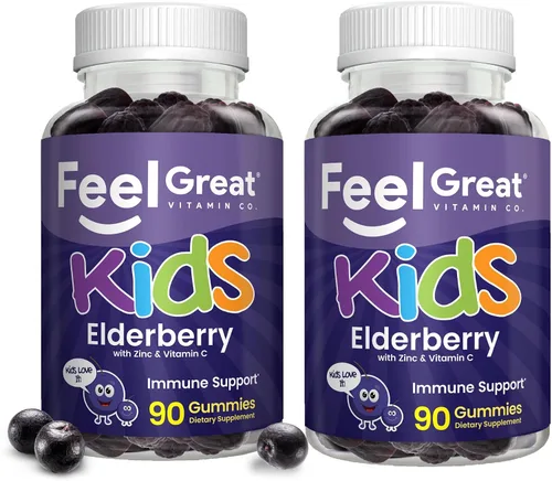 Miniatura 10 de Feel Great Kids - Gomitas de saúco con zinc y vitamina C Apoyo inmunológico Sambucus Saúco Multivitaminas veganas para niños con sabor a bayas