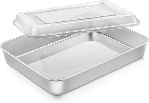 Miniatura 9 de Onader Bandeja cuadrada para hornear pasteles de 8 x 8 pulgadas con tapa, bandeja de lasaña de brownie de acero inoxidable