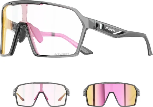 SCVCN Photochromic Cycling Glasses Men Women Clear Mountain Bike Sunglasses Sports Baseball Riding MTB S327 Fotocrómico Púrpura-06