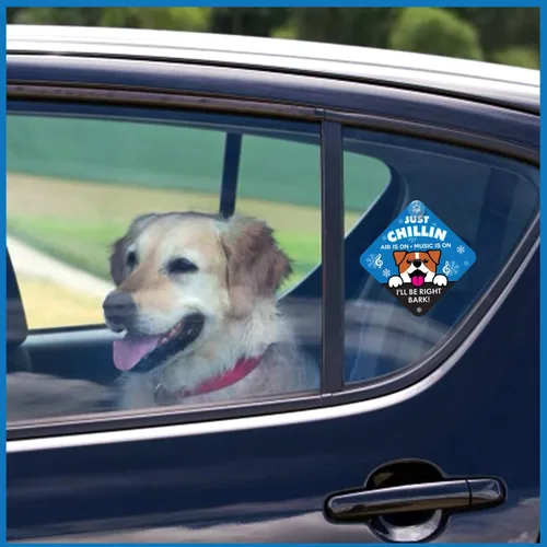 Miniatura 6 de Just Chillin - Letrero de seguridad para mascotas para ventana de automóvil, alerta de reproducción de música AC On para dueños de perros