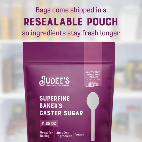 Miniatura 3 de Judee's Gluten Free Azúcar Superfina de Casta - Azúcar para Glaseado y Cubierta Suave - Edulcorante Superfino de Disolución Rápida para Café y Té