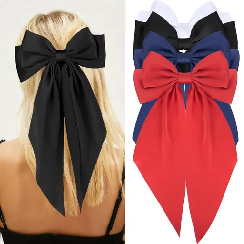 Miniatura 8 de Wecoe 4 lazos grandes para el cabello para mujeres, lazos de satén rojo, pasadores para el cabello, lindos clips grandes de lazo para el cabello