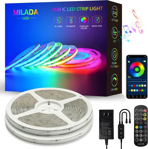 Miniatura 8 de COB RGB Tiras de Luces Inteligentes IC de 20 pies/6M Certificadas UL 24V Tira de Luz de Flujo de Color Multicolor Cinta de Luces Flexible
