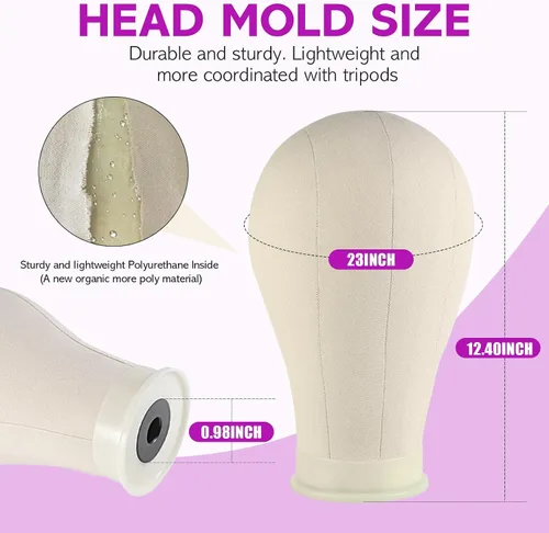 Miniatura 2 de Neverland Beauty & Health Cabeza de maniquí para peluca de 22 pulgadas con soporte trípode, juego de cabeza de lona para maniquí para fabricación