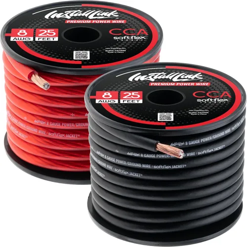 Install Link Cable de alimentación o tierra de calibre 8 AWG de 25 pies, color rojo, 25 pies negro (50 pies en total), CCA | Cable de alimentación