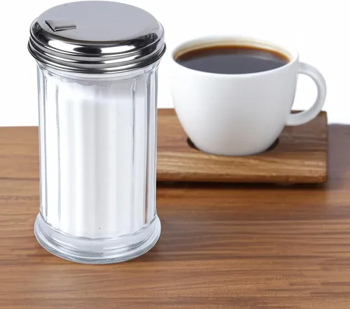 Miniatura 5 de BNYD Dispensador Vertedor de Azúcar de Vidrio, 5.5 pulgadas Clear glass shaker bottle with steel pour spout. Multi-purpose tabletop dispenser for