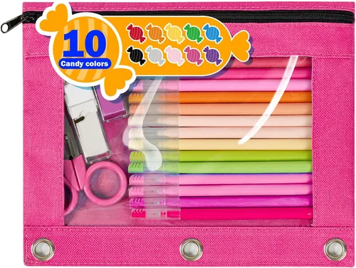 Miniatura 16 de Forvencer Estuche para lápices de 3 anillas, estuche transparente con cremallera suave, bolsa de lápices de gran capacidad con 3 ojales reforzados