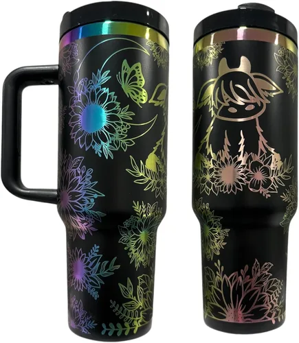 Miniatura 21 de Botella de agua de acero inoxidable de 40 oz taza Longhorn Bottle Bull Tumbler Cow Gift Western Water Bottle Cup (24oz Cream(90)-Longhorn (D35))