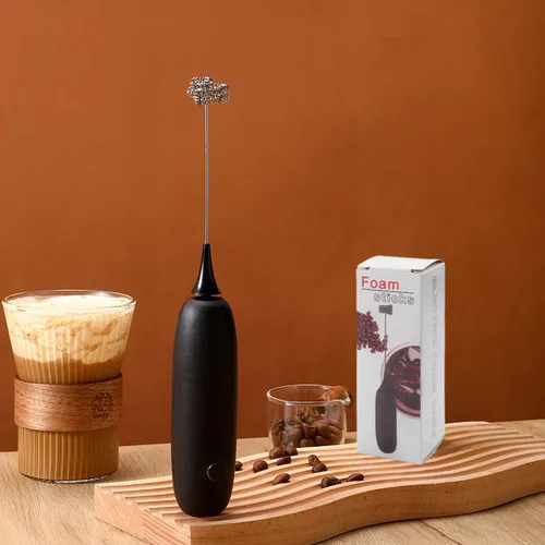1 espumador de café de mano, mini mezclador de bebidas con batidor de acero inoxidable, espumador de leche de mano ajustable para capuchinos, Blanco