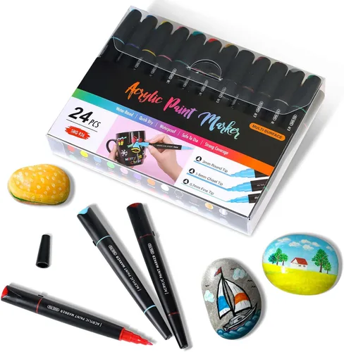 Miniatura 8 de Bolígrafos de pintura acrílica, marcadores de pintura acrílica con punta fina media, bolígrafo de pintura para pintura roca, madera, cerámica, tela
