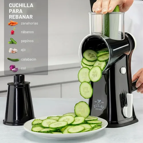 Miniatura 5 de Zulay Kitchen Rallador Rotativo de Queso de 5 Cuchillas Rallador de Queso - Rallador de Queso Manual de Manivela con Succión Reforzada y 5 Tambores