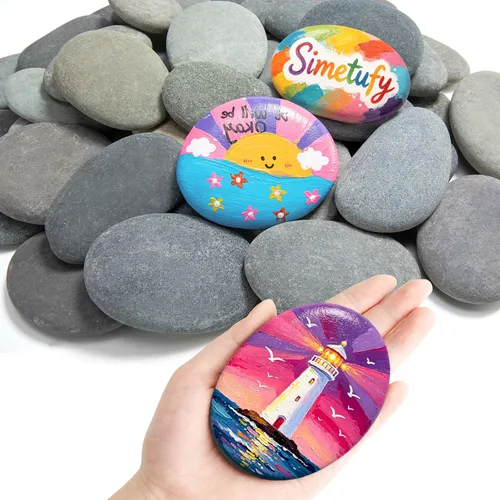 Miniatura 10 de Simetufy 35 rocas grandes para pintura, piedras planas de 2 a 3 pulgadas para manualidades y manualidades, rocas lisas seleccionadas a mano