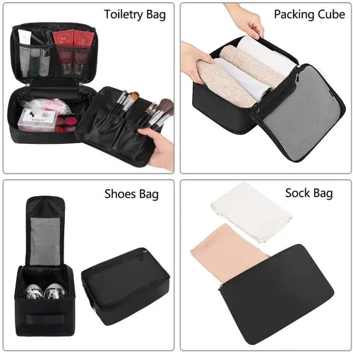 Miniatura 3 de BAGAIL Juego de 8 cubos organizadores de equipaje para accesorios de viaje (negro azabache)
