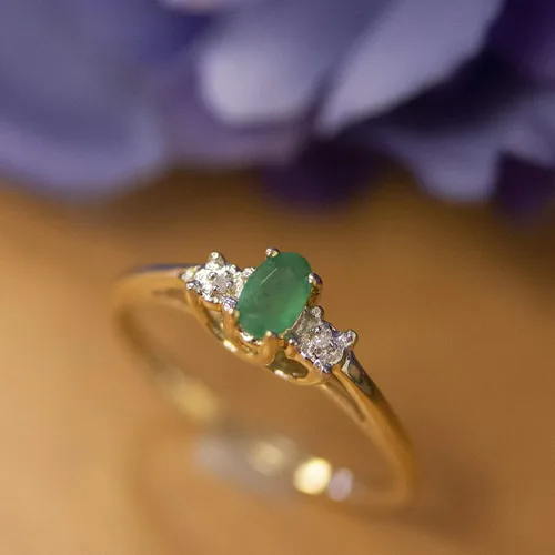 Miniatura 8 de Direct-Jewelry Anillo de diamantes y esmeralda en oro amarillo de 14 K