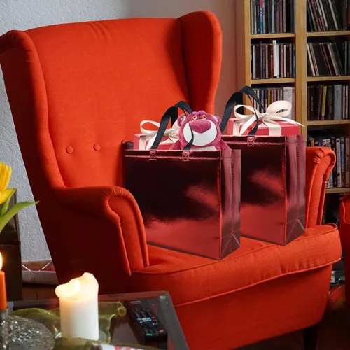 Miniatura 7 de cabzymx 15 bolsas de regalo reutilizables de color rojo brillante con asas, 12.6 x 4.7 x 11 pulgadas, bolsas de fiesta con base resistente, bolsa