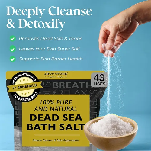 Miniatura 2 de Aromasong Sal de baño del Mar Muerto – Sales del Mar Muerto 100% puras y naturales para remojar grano grueso 19 libras – Paquete resellable a granel