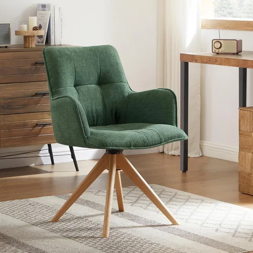 Miniatura 10 de Art Leon Silla de escritorio giratoria – Silla de oficina tapizada de piel sintética sin ruedas, sillón moderno de mediados de siglo con patas