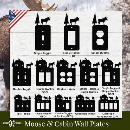 Miniatura 3 de Moose & Cabin - Placa de pared para interruptor de luz de palanca doble (palanca doble, negro) - Fabricado en Estados Unidos