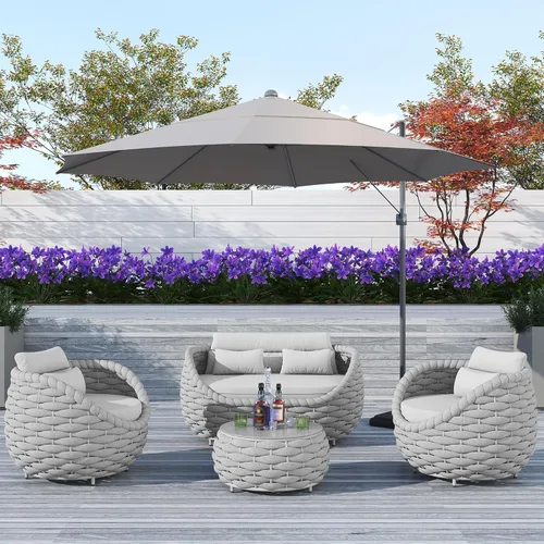 Miniatura 14 de TWT 3-Piece Woven Rope Patio Furniture Set, 2 Outdoor Armchairs with Soft Cushions + Round Aluminum Coffee Table, All-Weather Conversation Set for
