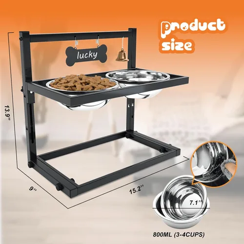 Miniatura 5 de SHAINFUN Cuencos Elevados para Perros Medianos y Gatos - Soporte de Cuenco Elevado para Gatos o Perros con Altura Ajustable y Dos Cuencos de Comida