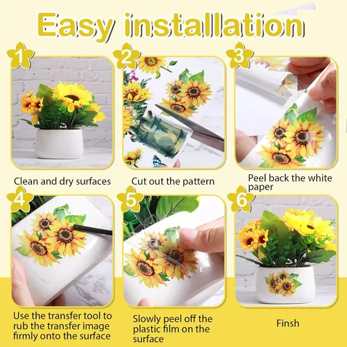 Miniatura 3 de 9 hojas de transferencia de girasol para muebles y manualidades de Acción de Gracias, calcomanías de flores vintage de calabaza, hoja de arce