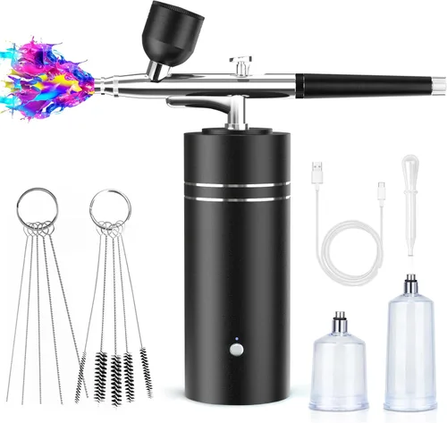 Kit de aerógrafo con compresor 30PSI Pistola de aerógrafo portátil recargable de mano aerógrafo inalámbrico recargable para arte de uñas, pintura,