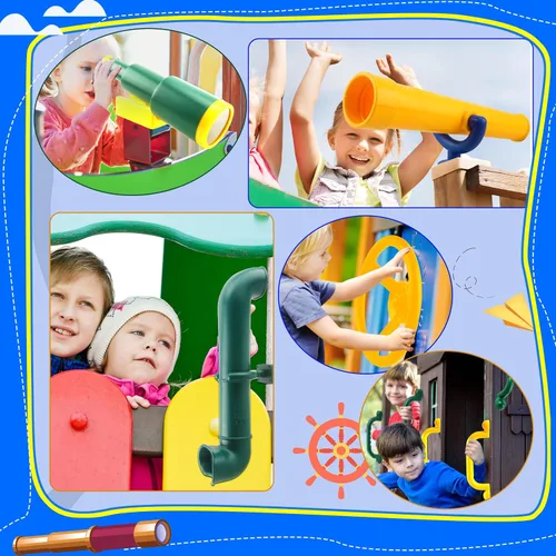 Miniatura 7 de Juego de 11 piezas de columpio para patio de recreo, accesorios de plástico para volante pirata con asas de seguridad, telescopio, periscopio