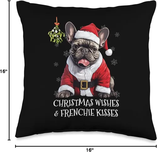Miniatura 4 de Frenchy Christmas Greeting French Bulldog Mom Kids Lindo perro francés cachorro Misteltoe Navidad Bulldog Francés, 16 x 16 pulgadas, multicolor