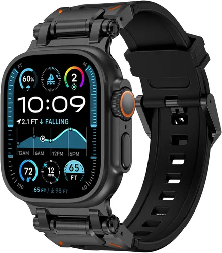 Miniatura 21 de FULLIFE Diseñado para Apple Watch Band Apple Watch Ultra 3/2/1 1.929 in para hombres, bandas de goma de silicona con conector de metal para Apple