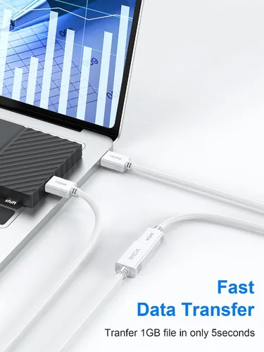 Miniatura 2 de VCZHS Tech Cable de extensión USB blanco de 1 pie, extensor USB 3.0 para transferencia de datos de alta velocidad y carga rápida, duradero