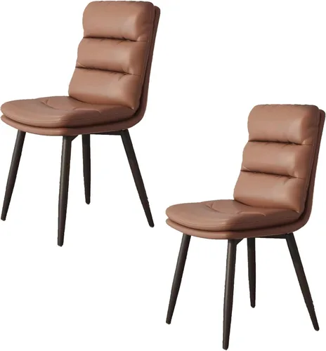 Miniatura 28 de Upholstered Dining Chairs Set of 4, Leather Kitchen Chair with Metal Legs, Dining Room Kitchen Chair with Back for Brown