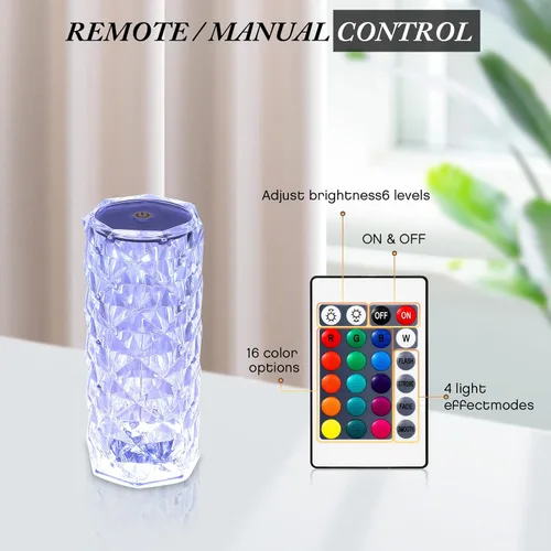 Miniatura 4 de Lámpara de vidrio con control táctil rosa - Lámpara de mesa LED regulable de 16 colores, lámpara de mesa pequeña operada por batería para recámara