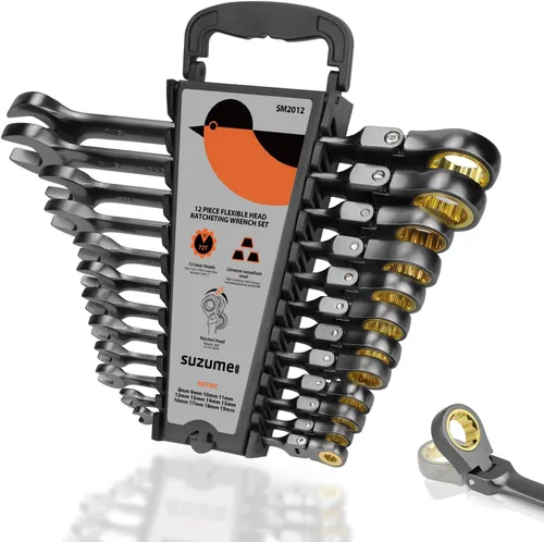 Miniatura 19 de SUZUME Juego de llaves de trinquete métricas y SAE de cabeza flexible de 24 piezas, 72 dientes Cr-V, juego de llaves de trinquete de acero Cr-V