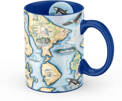 Xplorer Maps Taza de cerámica con mapa de la isla de San Juan (16 onzas) – Taza de café sin BPA para bebidas calientes y frías – perfecta para Isla