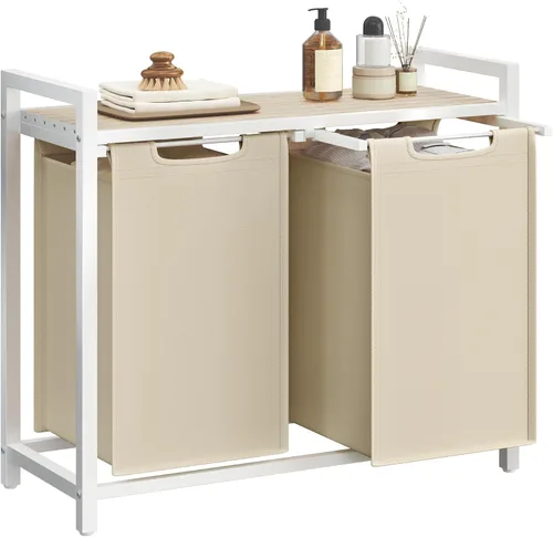 Miniatura 22 de VASAGLE - Cesta de ropa de lavandería, clasificador de ropa con 2 bolsas extraíbles deslizantes, estante, marco de metal, 46 litros, 28.8 x 13 x