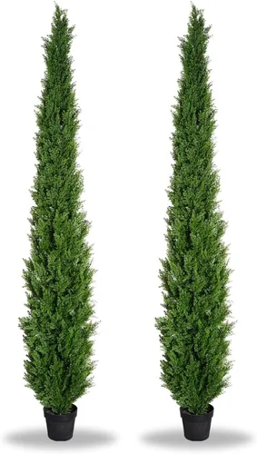 Miniatura 9 de Árbol de cedro artificial de hoja perenne premaceado de 8 pies para decoración de porche delantero, decoración de entrada al aire libre, árboles