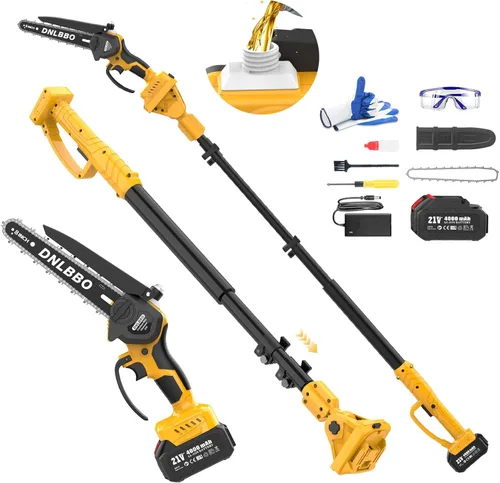 Sierras de poste inalámbricas 2 en 1 para poda de árboles, mini motosierra de 1000 W sin escobillas de 8 pulgadas con baterías de 21 V 4.0 Ah y