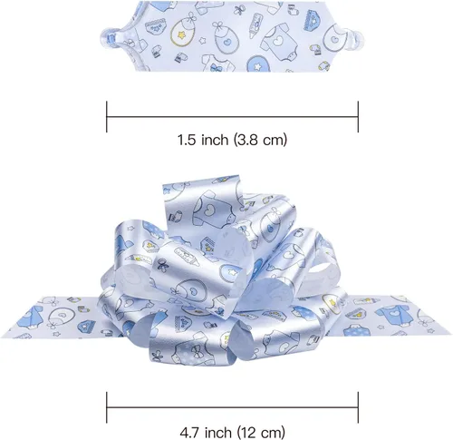 Miniatura 7 de LeZakaa 12 lazos con cinta, lazos de regalo azules con diseño de elefante, nube, estampado de pies, perfectos para bebé niño Floral