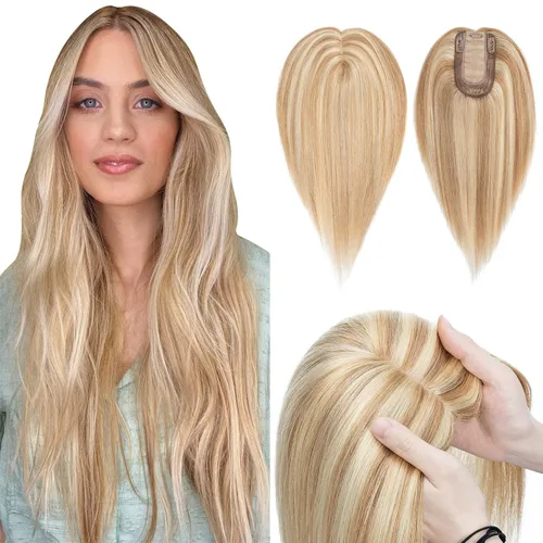 Miniatura 28 de Hairro Toppers de cabello humano 100% real para mujeres sin flequillo, postizos de cabello real con clip, base de seda transpirable para cubrir
