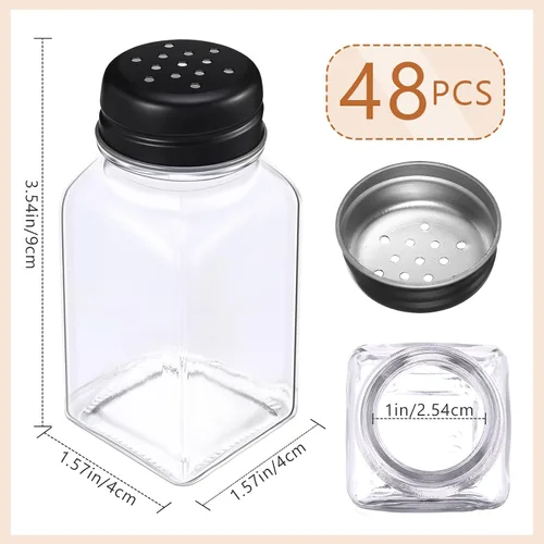 Miniatura 3 de Bokon Juego de 48 cocteleros de vidrio para sal con tapas de acero inoxidable de 2.7 oz, coctelero pequeño para especias para cocina, restaurantes