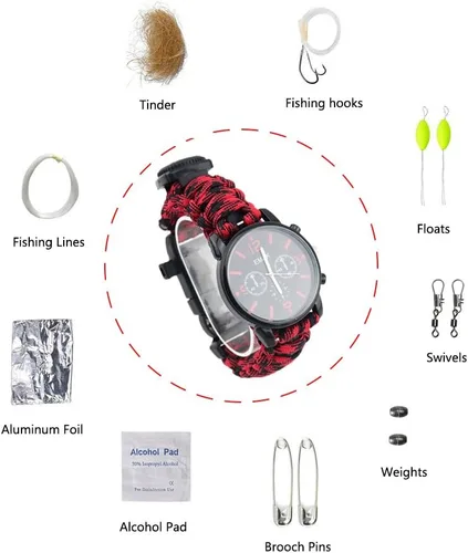 Miniatura 2 de Pulsera de supervivencia deportiva al aire libre, 7 núcleos Paracord Mountaineer Noctilucente Reloj de emergencia Herramientas de primeros auxilios