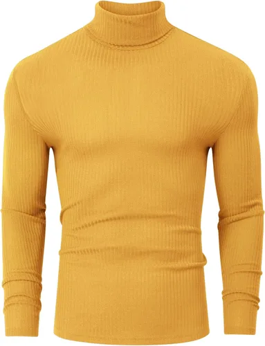 Miniatura 2 de TURETRENDY Camisetas elásticas para hombre, cuello alto, manga larga, de punto, casual, ajustadas, básicas