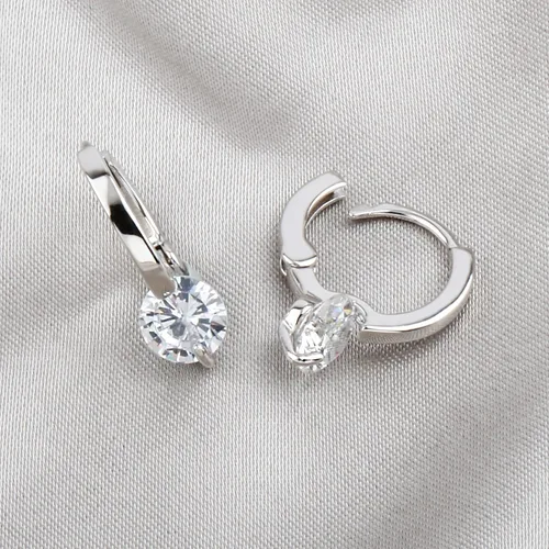 Miniatura 4 de 925 Sterling Silver Simulated Diamond Solitaire Tiny Huggie Hoop Earrings