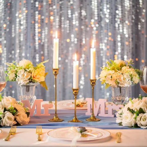 Miniatura 2 de Juego de 15 portavelas dorados para candelabros, portavelas cónicos Inweder de metal altos para centro de mesa, boda, decoración del hogar, comedor