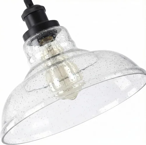 Miniatura 5 de GLADFRESIT Luces colgantes industriales, luz colgante vintage sobre mesa, pantalla de cristal de cúpula de burbuja negra, cabezal y base de lámpara