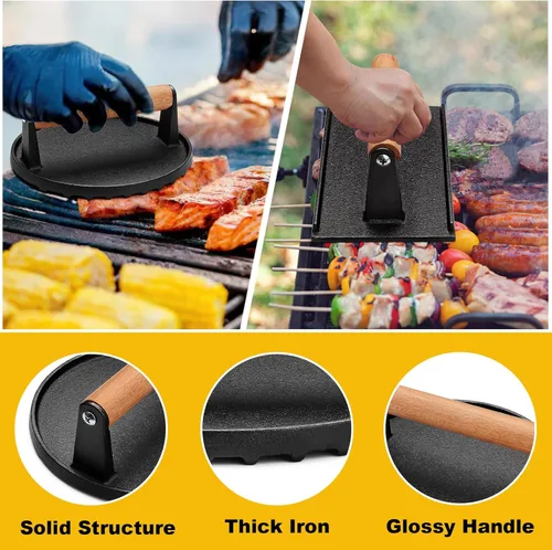 Miniatura 3 de AIVIKI Prensa de hamburguesas, prensa de hamburguesas smash para plancha Blackstone, hierro fundido resistente redondo de 6.9 pulgadas y rectangular