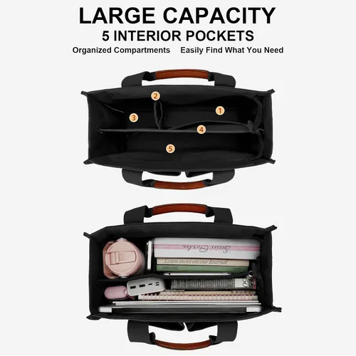 Miniatura 4 de Bolso grande de lona con compartimentos y cremallera para mujer de KKXIU, bolso cruzado, de trabajo, bíblico, de mensajero con bolsillos
