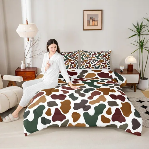 Miniatura 39 de Manfei Rutic Farmhouse - Juego de edredón tamaño King, juego de ropa de cama de retazos de madera a cuadros de ciervo, oso, árbol, 3 piezas