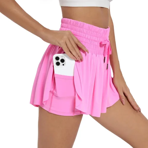 Miniatura 4 de Blaosn Pantalones cortos deportivos fluidos para mujer, entrenamiento, correr, gimnasio, yoga, cintura alta con bolsillos, pantalones cortos