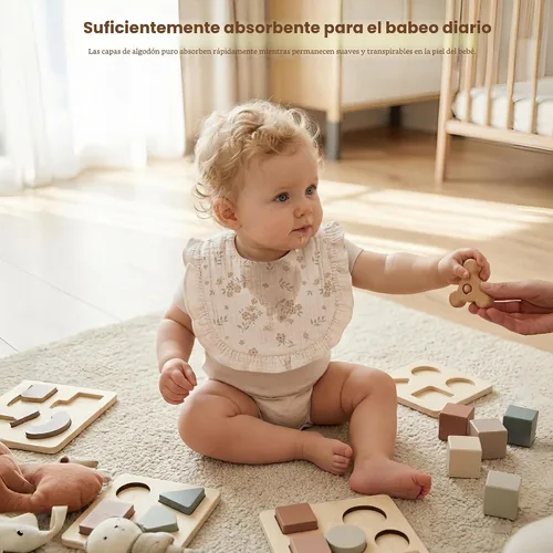 Miniatura 2 de Konssy Baberos de Muselina para Bebé para Niñas – Baberos Suaves de 100% Algodón para Babear, Ribete de Volantes para Recién Nacidos y Niños Rosa